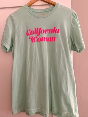 California Woman Mint Graphic Tee with Pink Script